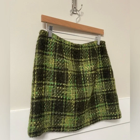 Cynthia Steffe Multi-Green Wool Blend Tweed Style Mini Skirt Size 10 - Picture 4 of 10